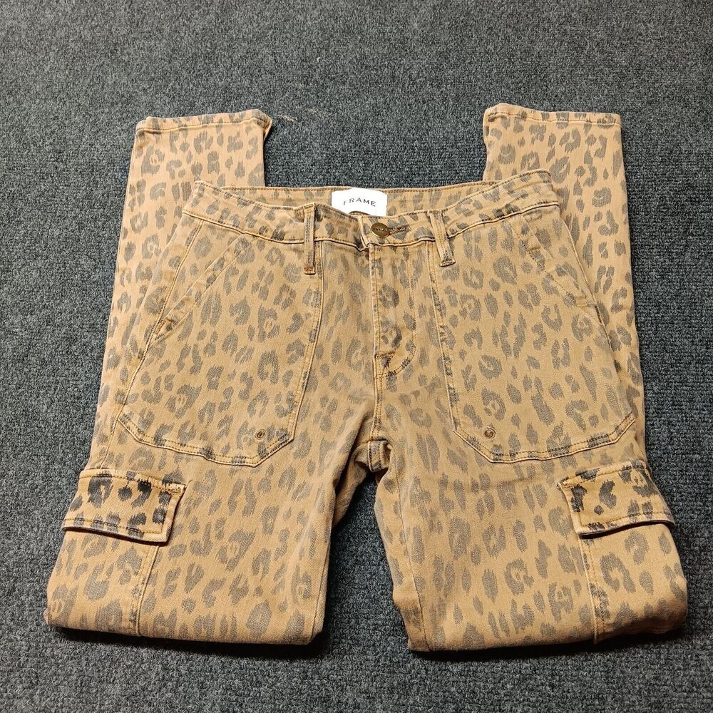 Frame Cheetah Cargo Pants Women 27 Brown Ankle‎ Zip Cute Boutique Stretch